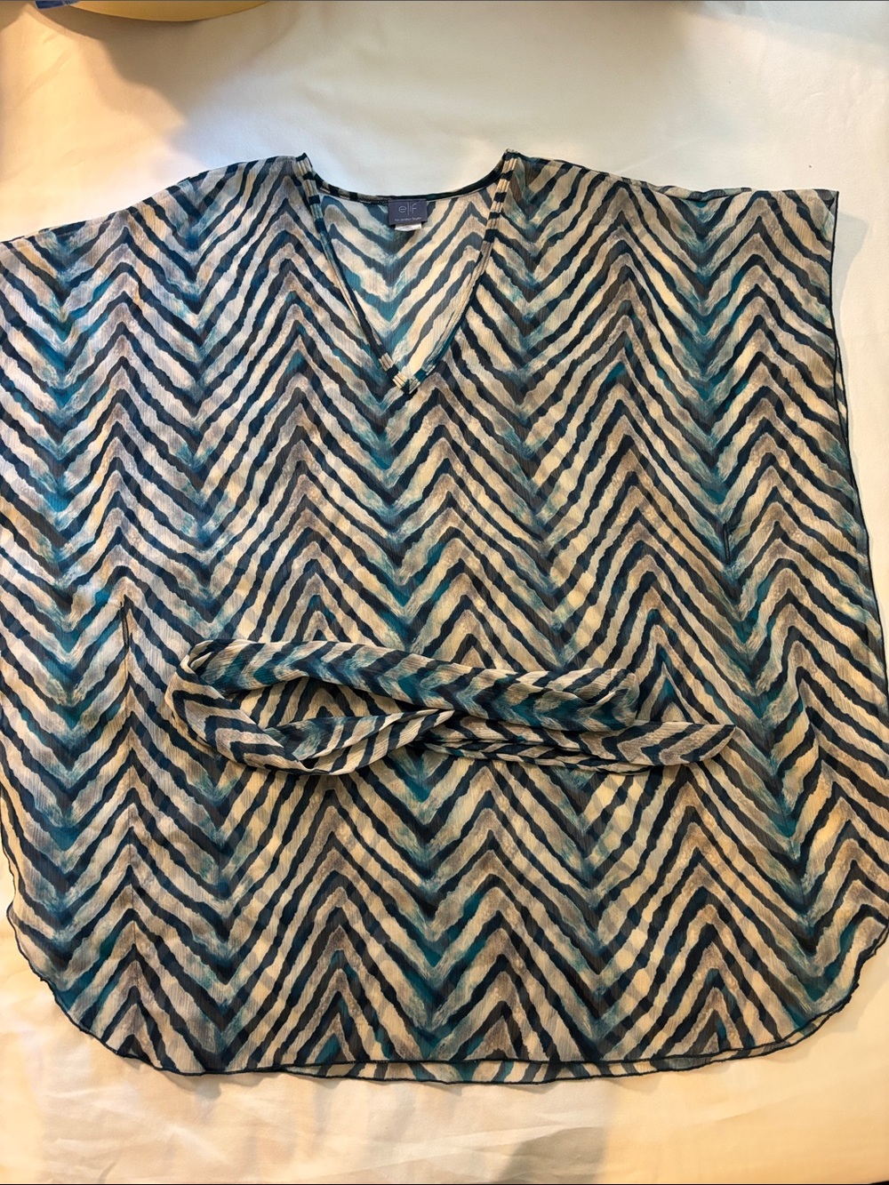 Elif by Jordan Taylor Chevron V-Neck Swim Coverup in Teal & Navy